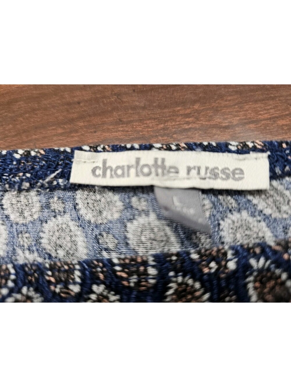 Charlotte Russe Womens Large Navy Blue Paisley Print Boho Crochet Trim Top - Picture 5 of 7